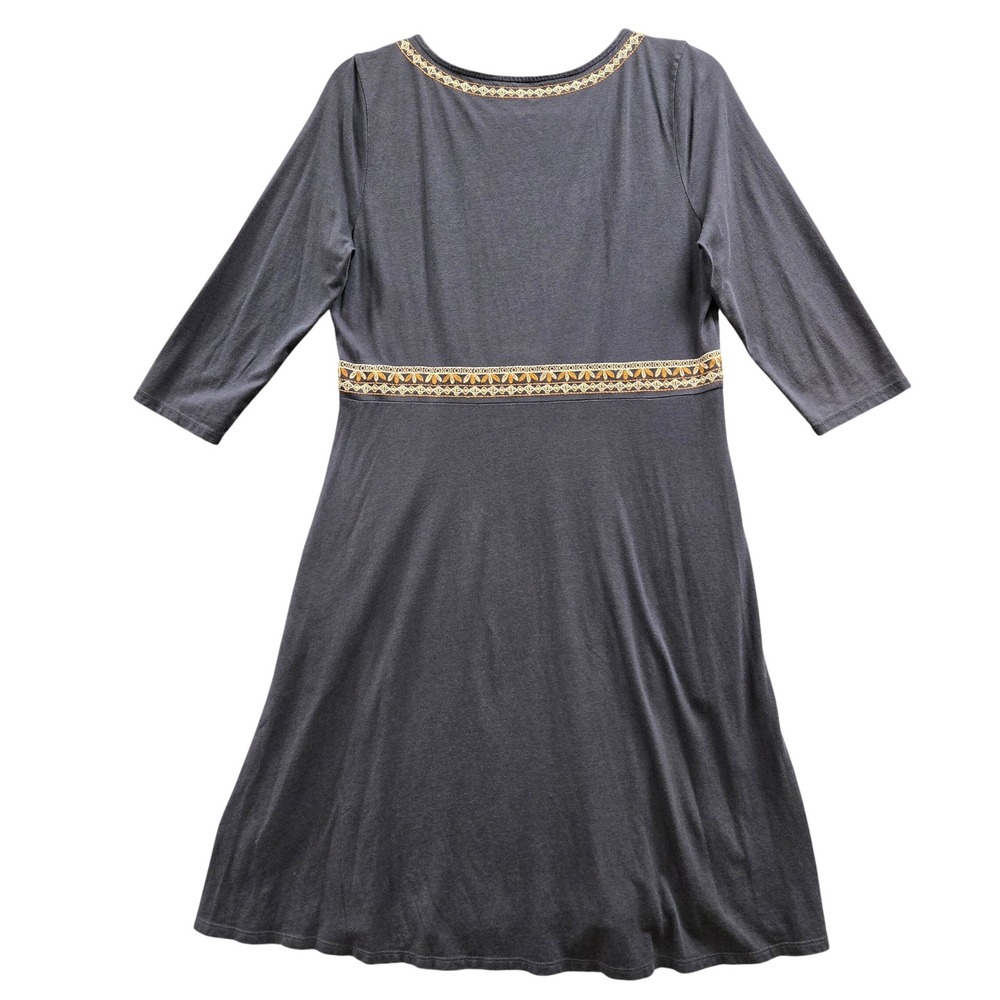 Garnet Hill Embroidered Boho Organic Cotton Fit & Flare Dress Women S Navy Blue - Picture 2 of 11